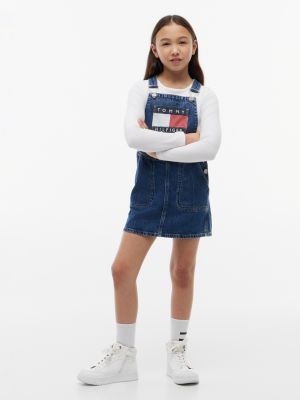 Kids' Flag Logo Overall Dress, Medium Denim