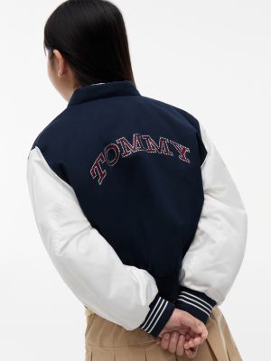 Детские куртки Tommy Hilfiger Kids' Rhinestone Logo Colorblock Bomber — фото 4