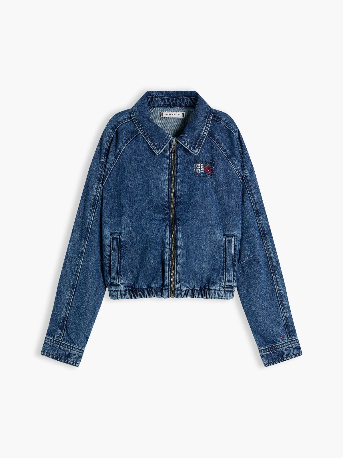 Kids' Rhinestone Flag Zip Denim Jacket — Medium Denim