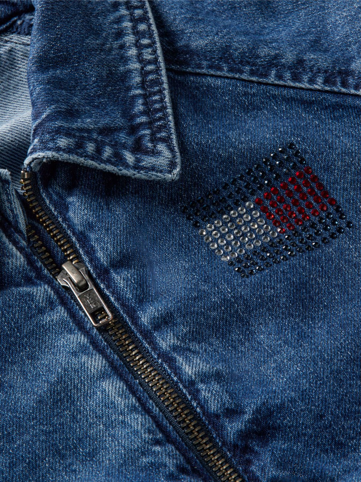 Kids' Rhinestone Flag Zip Denim Jacket — Medium Denim