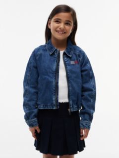 Kids' Rhinestone Flag Zip Denim Jacket — Medium Denim 1