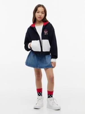 Kids' Pleated Denim Skirt, Dark Denim