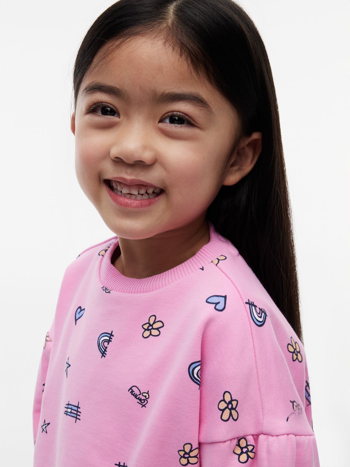 Kids' Doodle Print Sweatshirt — Pink Daisy