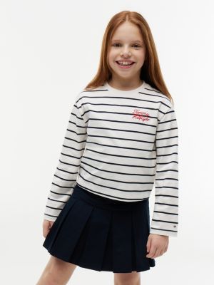 Kids' Tommy Logo Striped T-Shirt, White Stripes