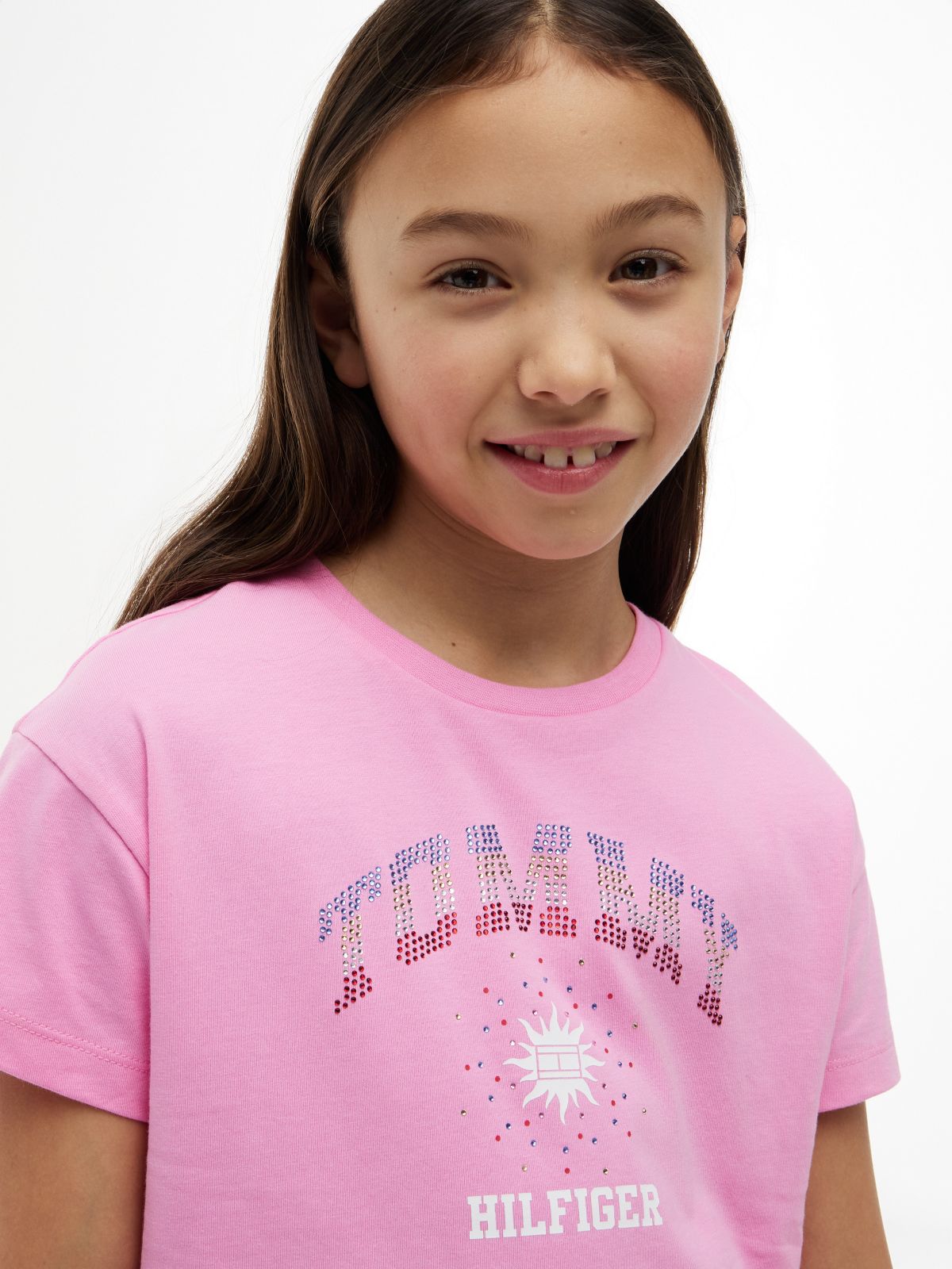 Kids' Rhinestone Tommy Logo T-Shirt — Pink Daisy