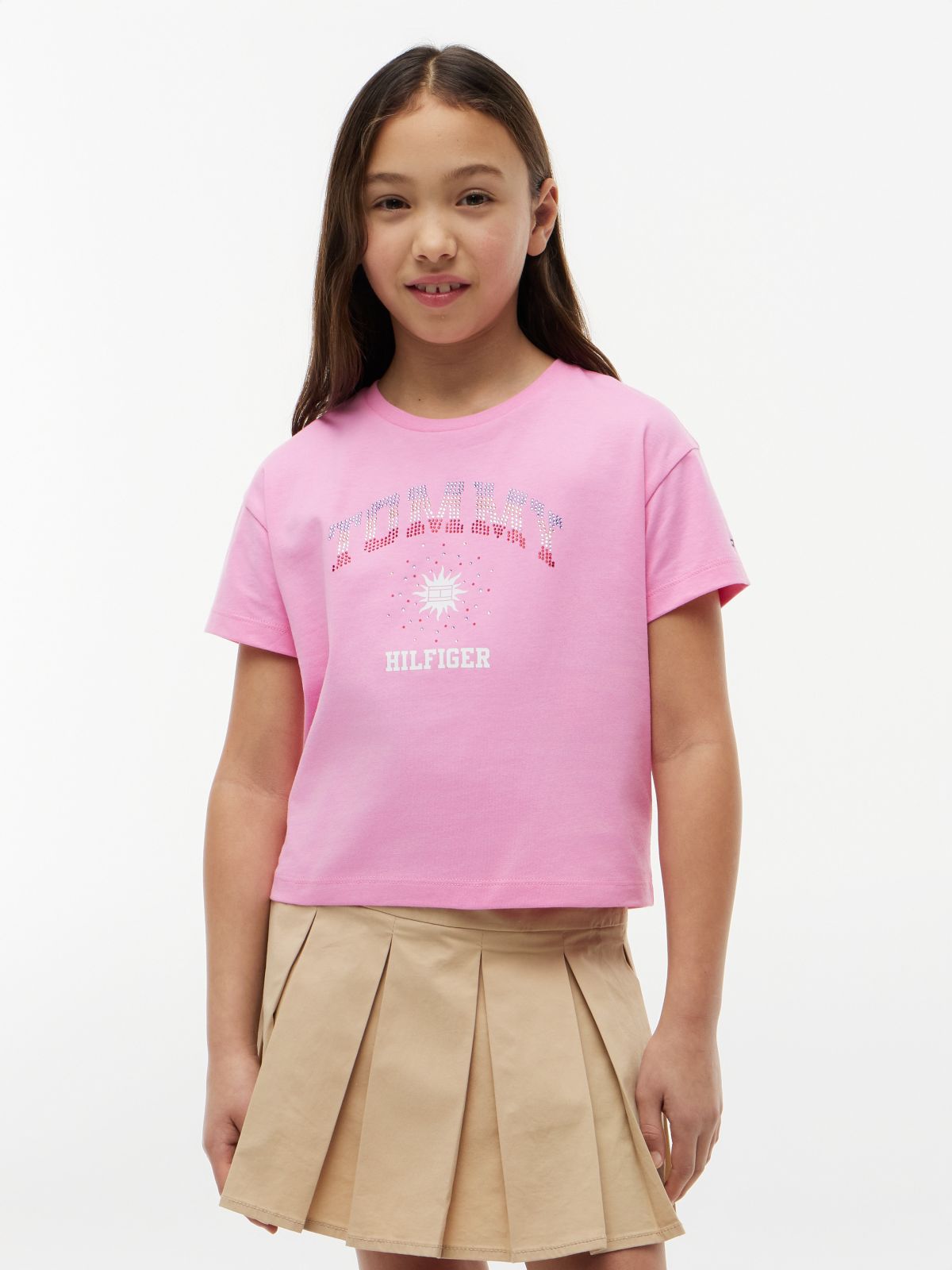Kids' Rhinestone Tommy Logo T-Shirt — Pink Daisy