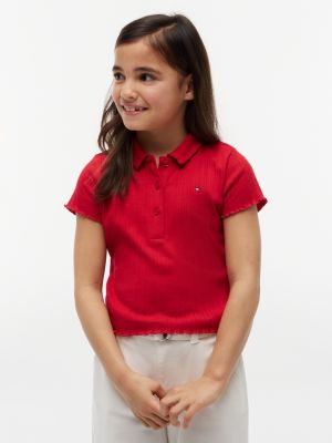 Kids' Pointelle Polo, Primary Red