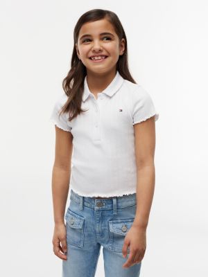 Kids' Pointelle Polo, White