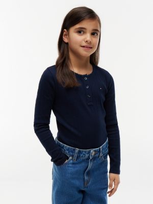 Kids' Pointelle Long-Sleeve Top, Navy