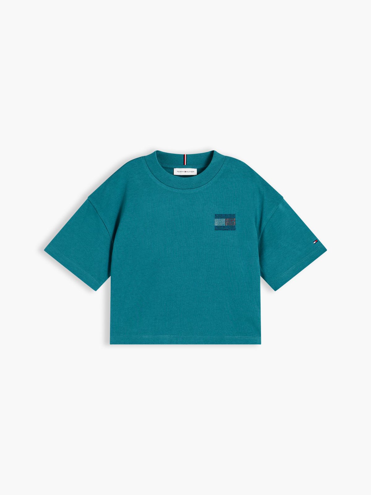 Kids' Tommy Logo Rhinestone Flag T-Shirt — Platinum Teal