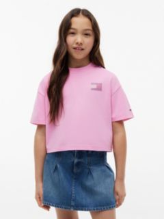 Kids' Tommy Logo Rhinestone Flag T-Shirt — Pink Daisy 1
