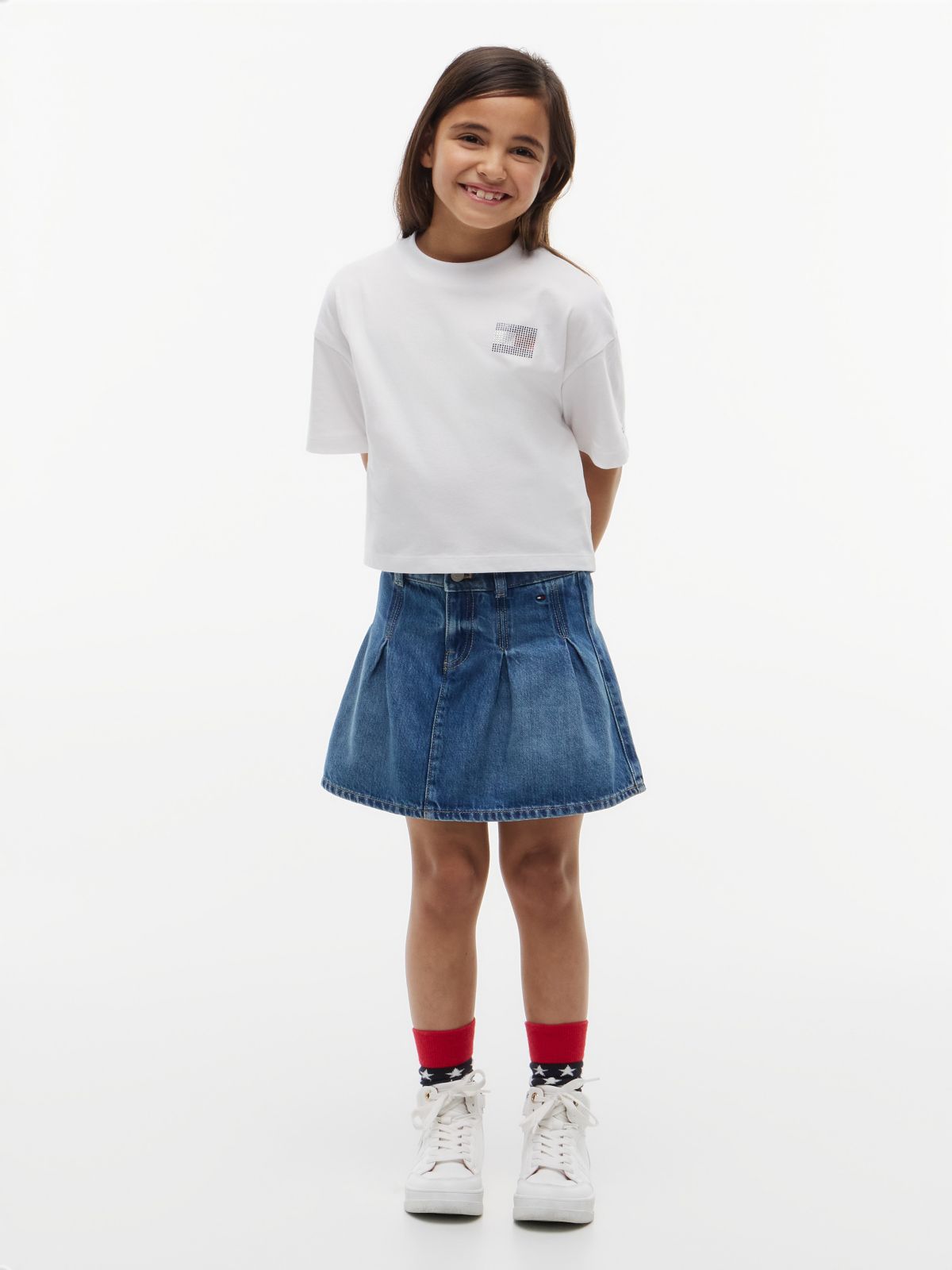 Kids' Tommy Logo Rhinestone Flag T-Shirt — White