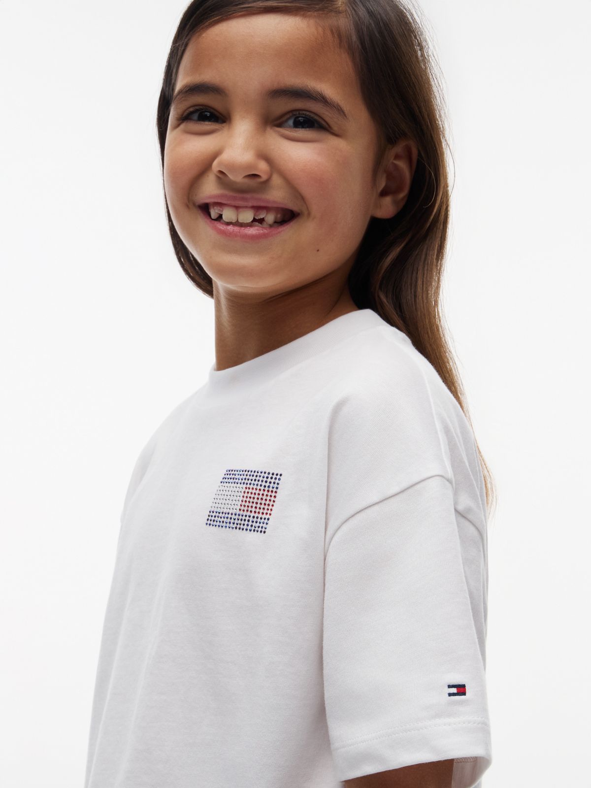 Kids' Tommy Logo Rhinestone Flag T-Shirt — White