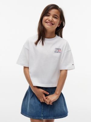 Kids' Tommy Logo Rhinestone Flag T-Shirt, White