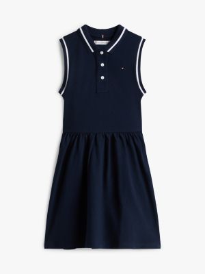 Kids' Sleeveless Stretch Polo Dress, Navy