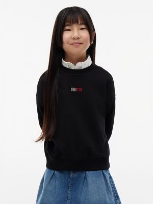 Kids' Rhinestone Flag Logo Sweatshirt, Black