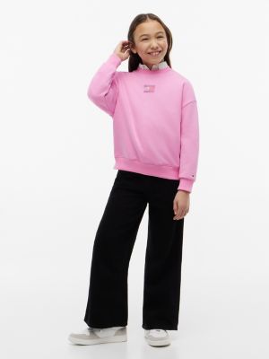 Детские толстовки Tommy Hilfiger Rhinestone Flag Logo, цвет: Розовый — фото 2