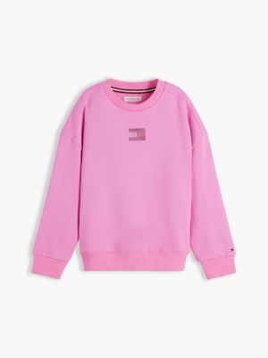 Детские толстовки Tommy Hilfiger Rhinestone Flag Logo, цвет: Розовый — фото 5