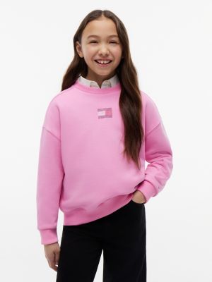 Kids' Rhinestone Flag Logo Sweatshirt, Pink Daisy