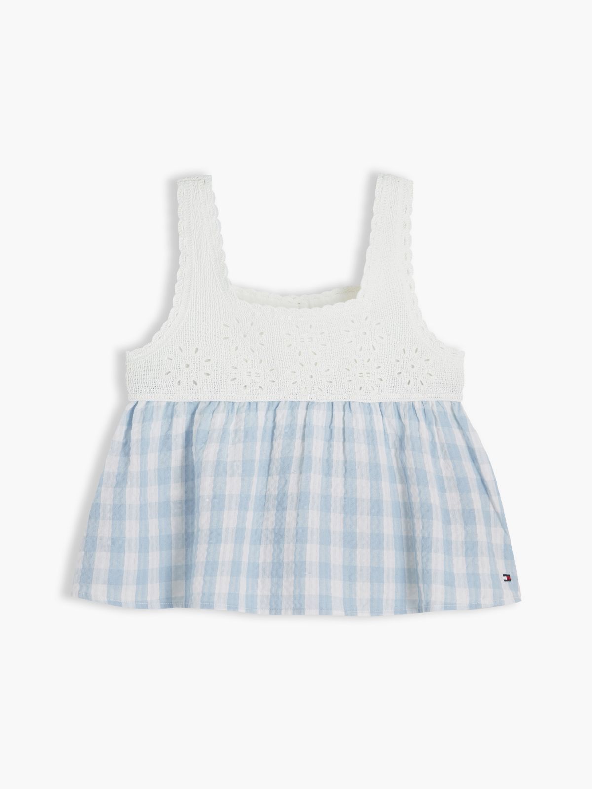 Kids' Gingham Seersucker Crochet Top — Breezy Blue