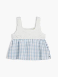 Kids' Gingham Seersucker Crochet Top — Breezy Blue 5