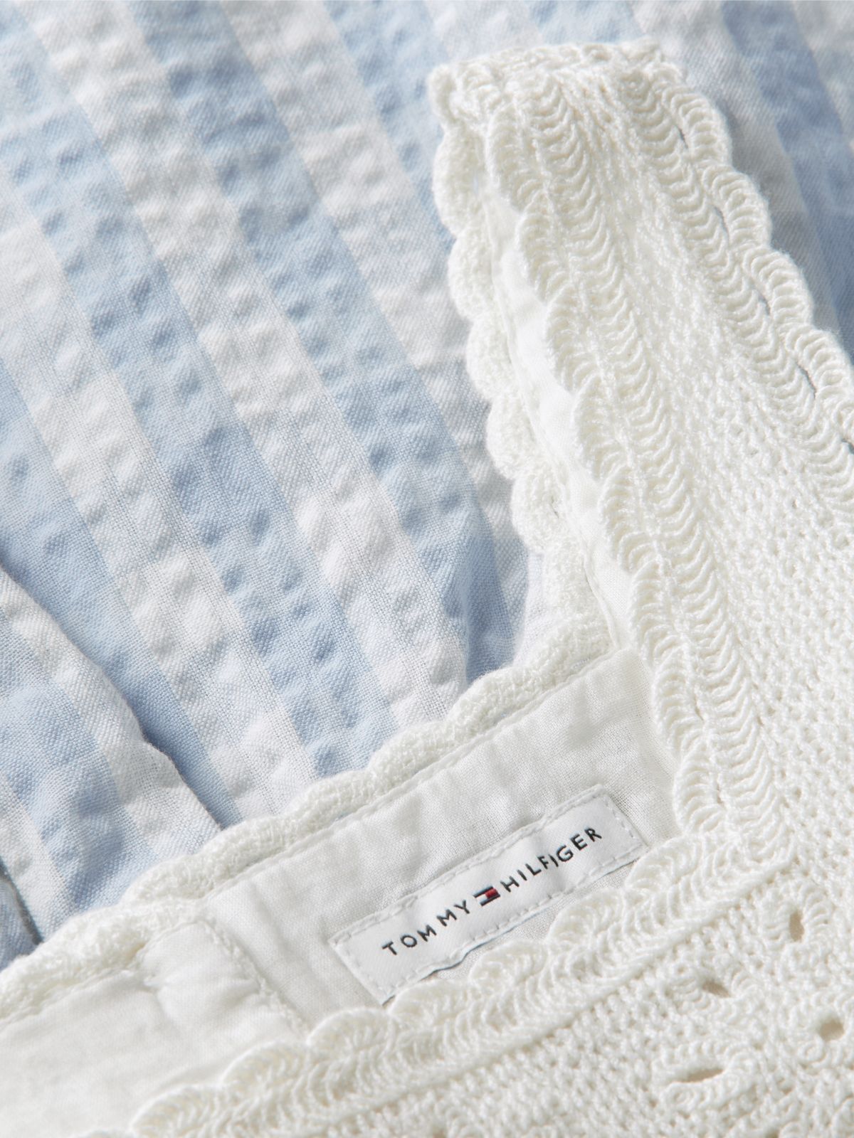 Kids' Gingham Seersucker Crochet Top — Breezy Blue