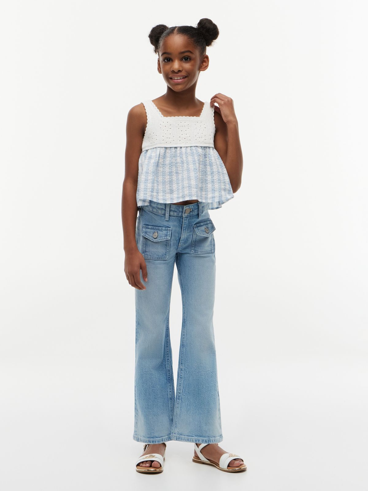 Kids' Gingham Seersucker Crochet Top — Breezy Blue