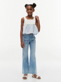 Kids' Gingham Seersucker Crochet Top — Breezy Blue 2