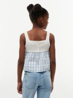 Kids' Gingham Seersucker Crochet Top — Breezy Blue 4
