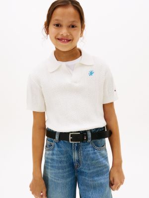 Kids' Pointelle Sweater Polo, Ivory Silk