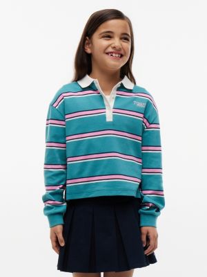 Kids' Rugby Stripe Polo, Platinum Teal Stripes