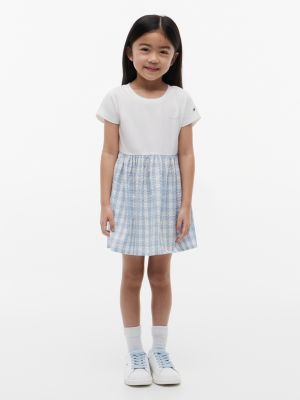 Kids' Gingham Seersucker Combo Dress, Breezy Blue