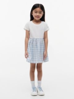 Kids' Gingham Seersucker Combo Dress — Breezy Blue 1