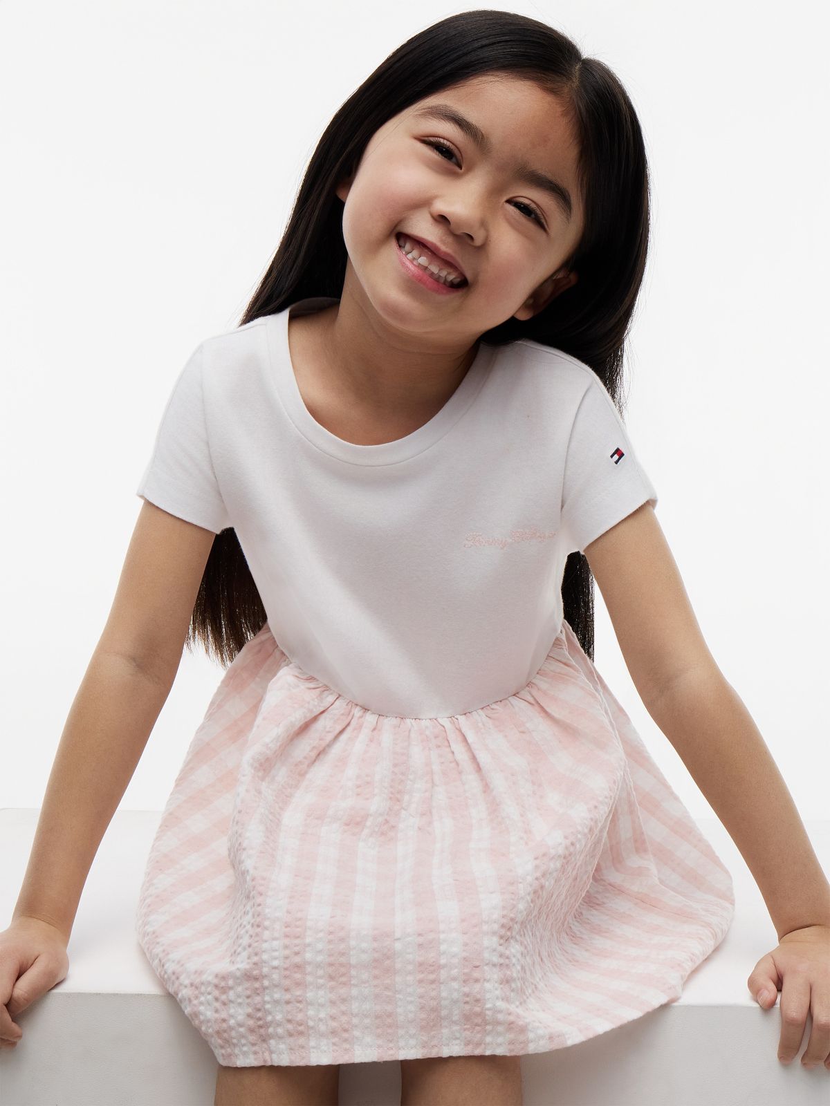 Kids' Gingham Seersucker Combo Dress — Whimsy Pink