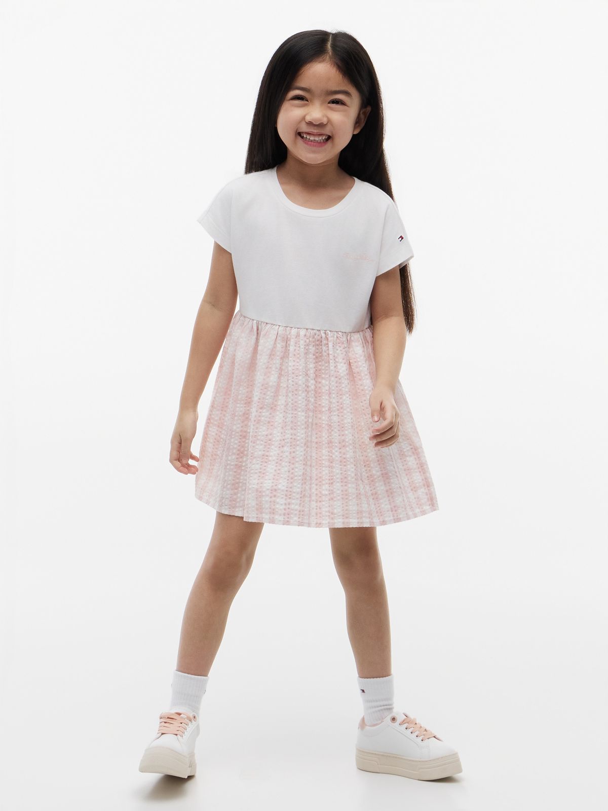 Kids' Gingham Seersucker Combo Dress — Whimsy Pink