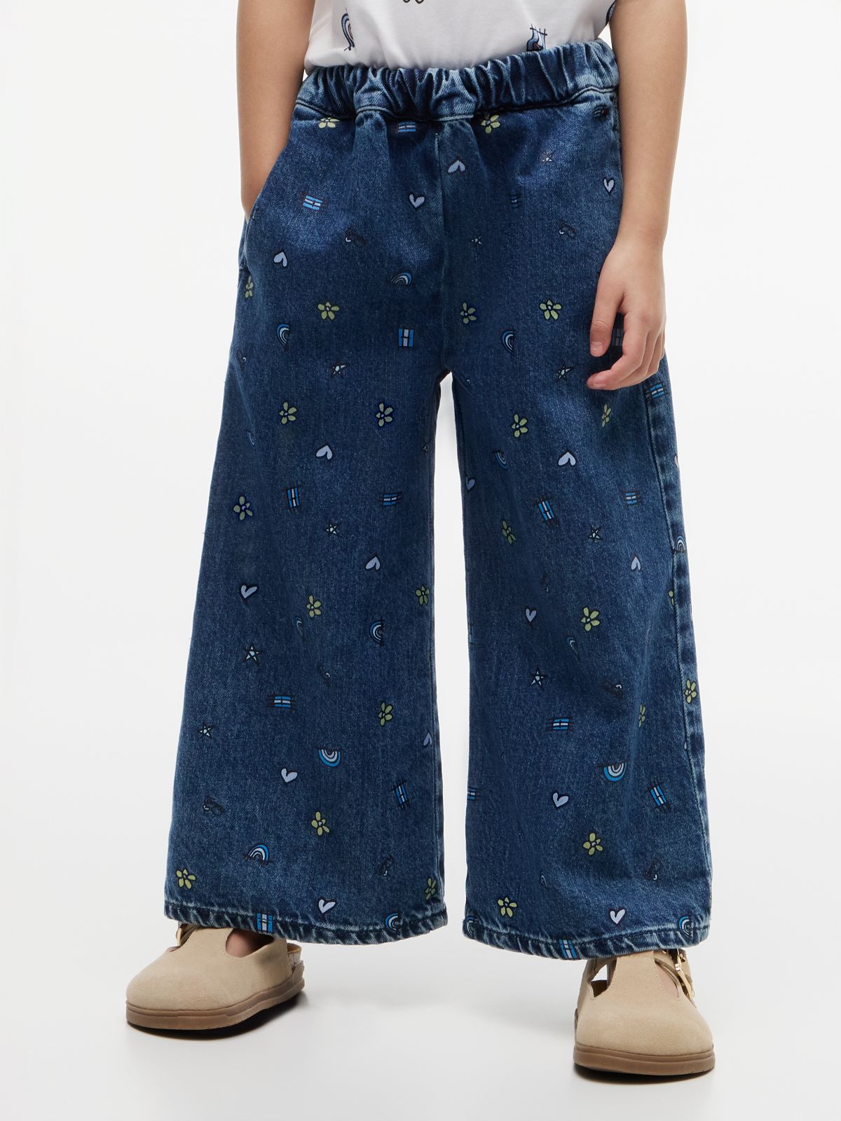 Kids' Doodle Print Denim Culotte — Medium Denim