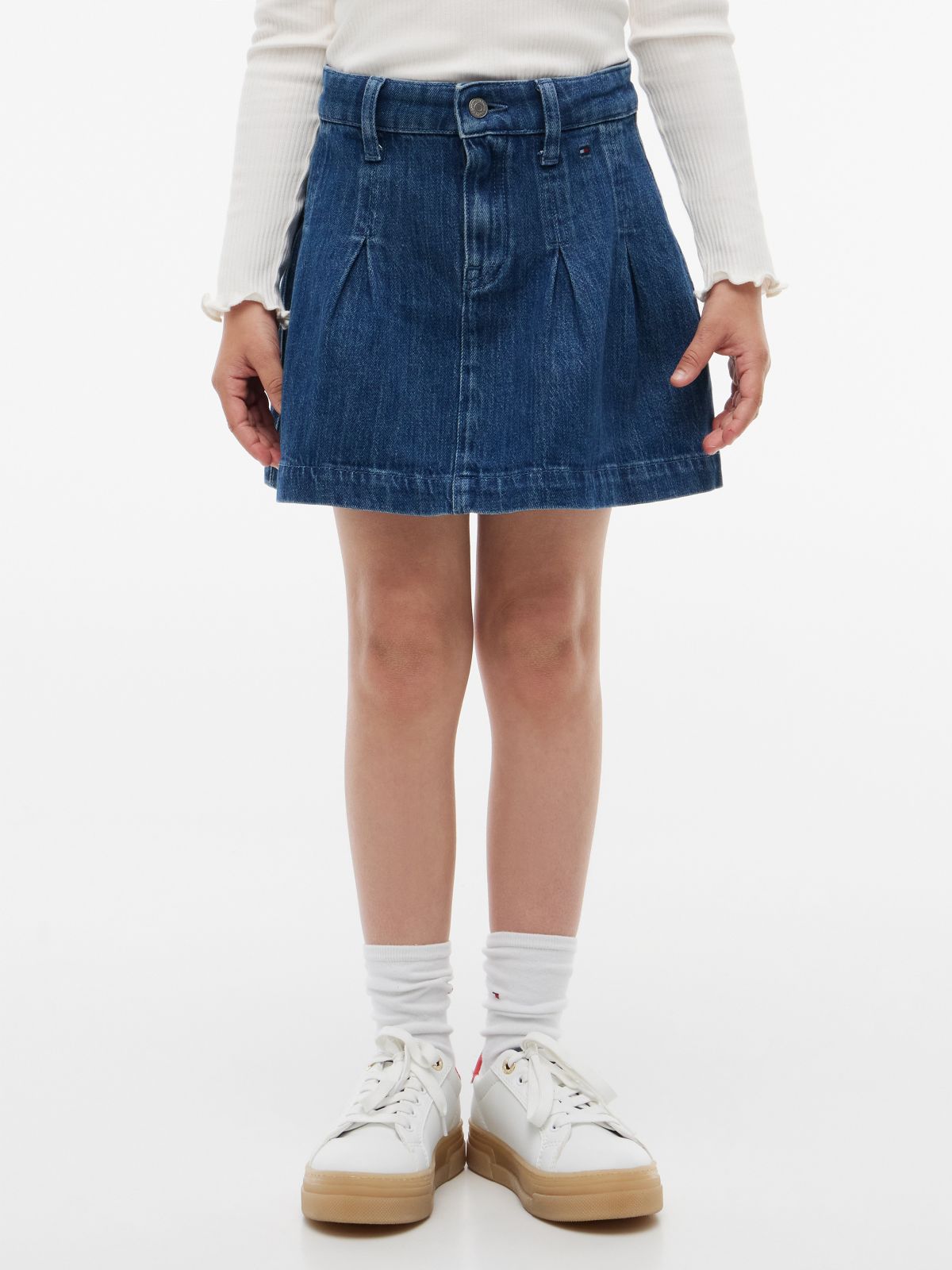 Kids' Pleated Denim Mini Skirt — Blue