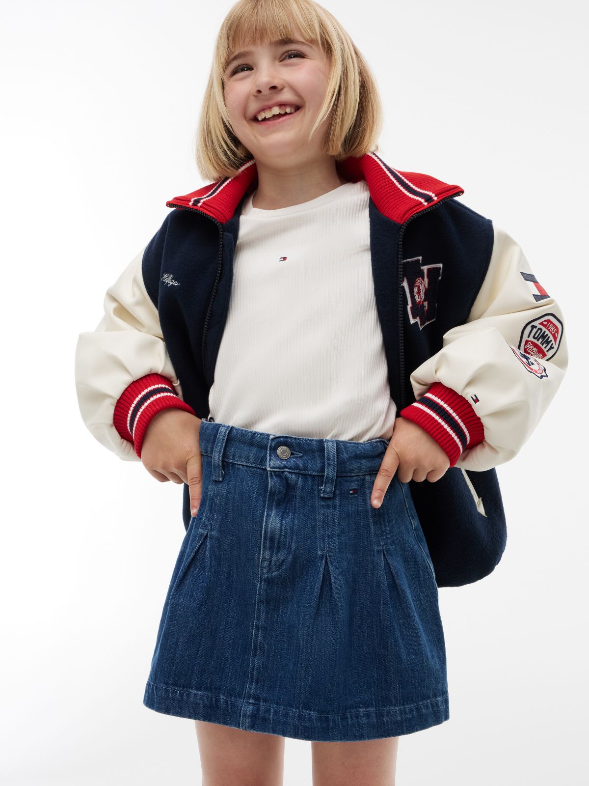 Kids' Pleated Denim Mini Skirt — Blue