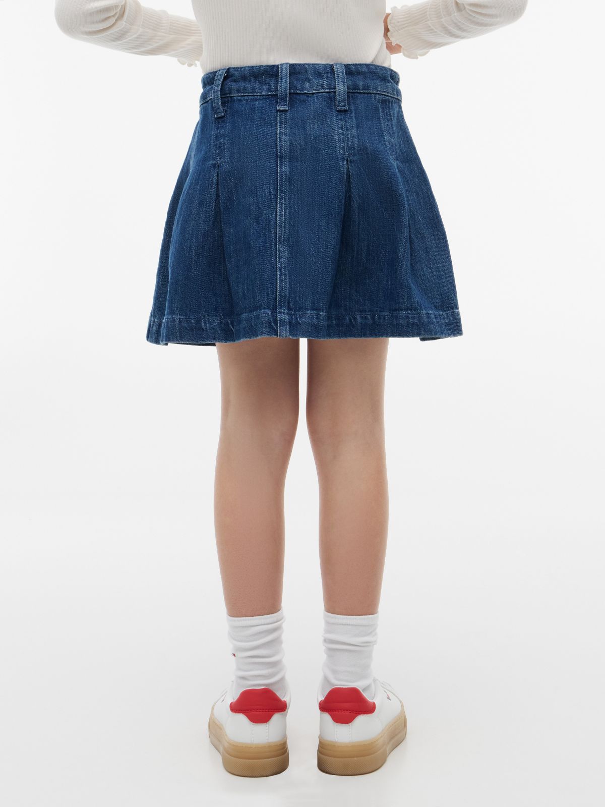 Kids' Pleated Denim Mini Skirt — Blue
