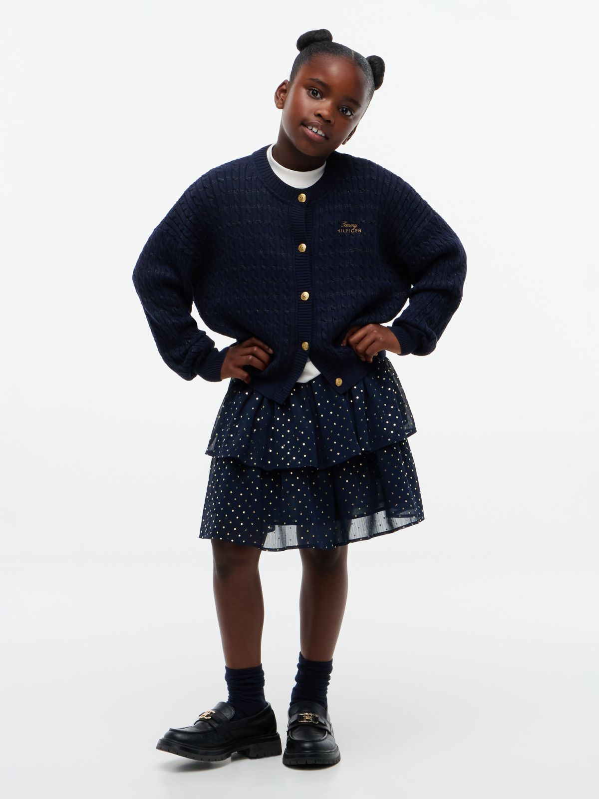 Kids' Foil Dot Tiered Skirt — Blue