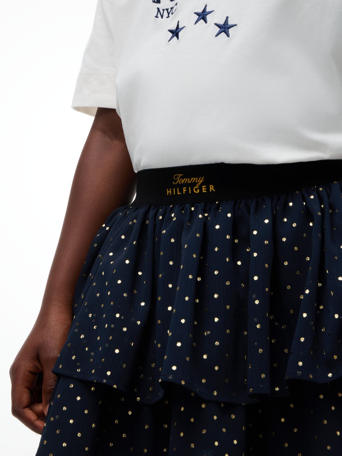 Kids' Foil Dot Tiered Skirt — Blue