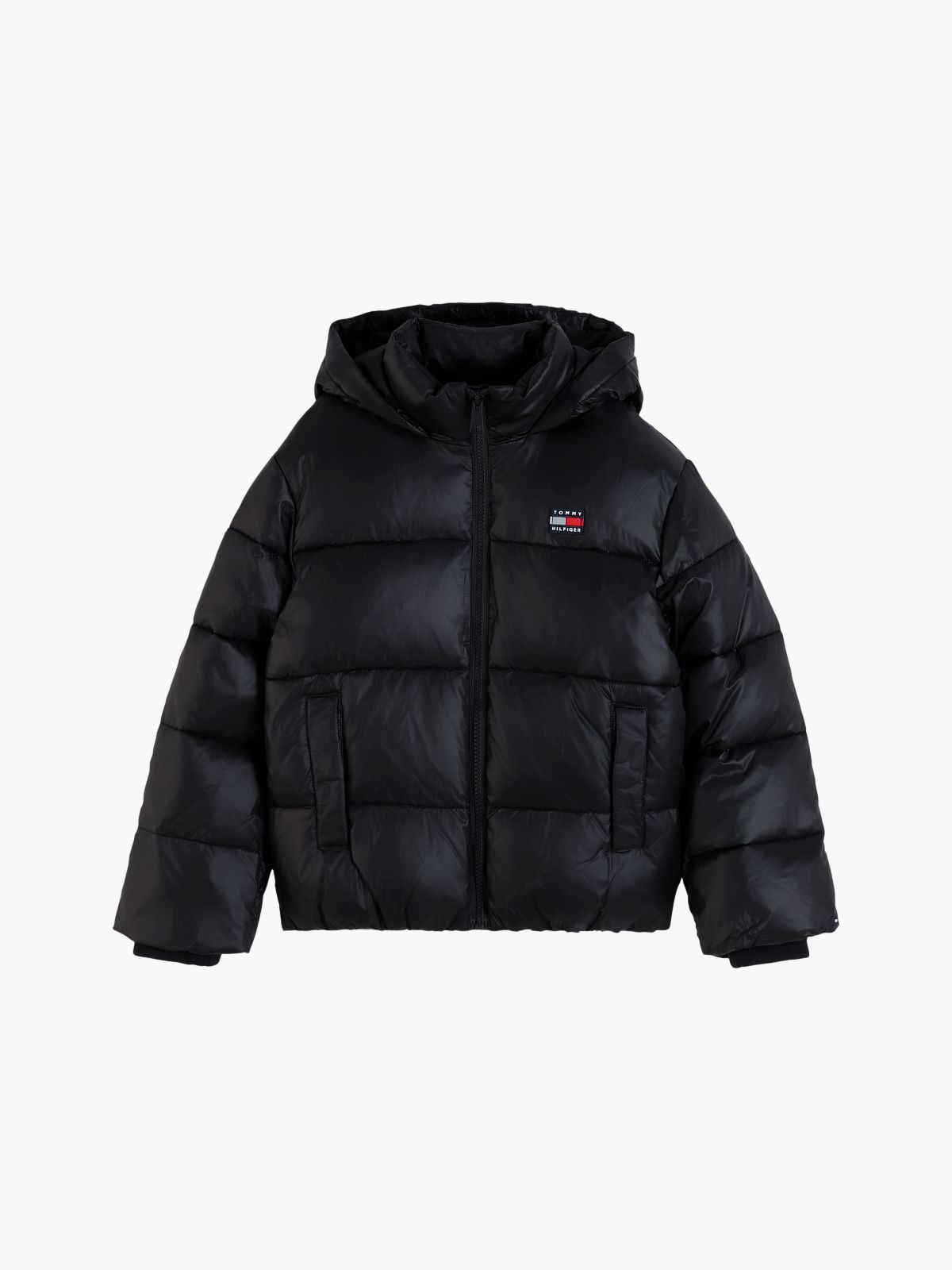 Kids' Shiny Hooded Puffer Jacket — Black