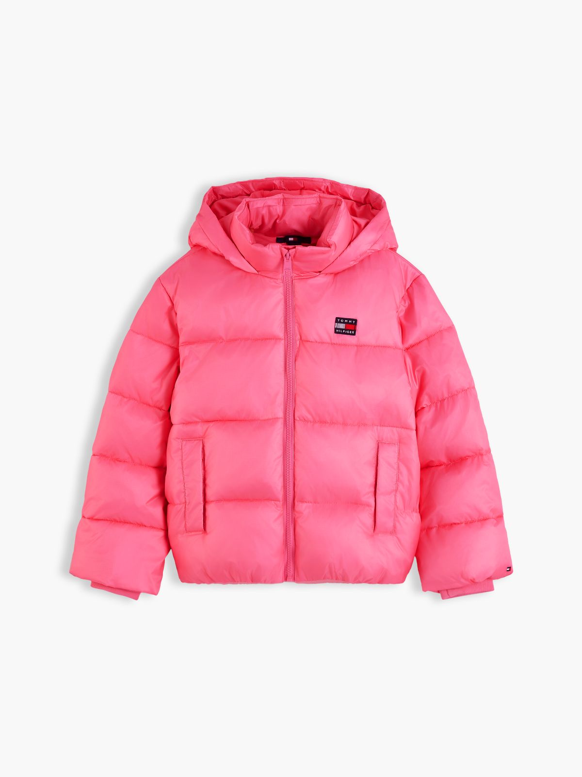 Kids' Shiny Hooded Puffer Jacket — Exotic Pink