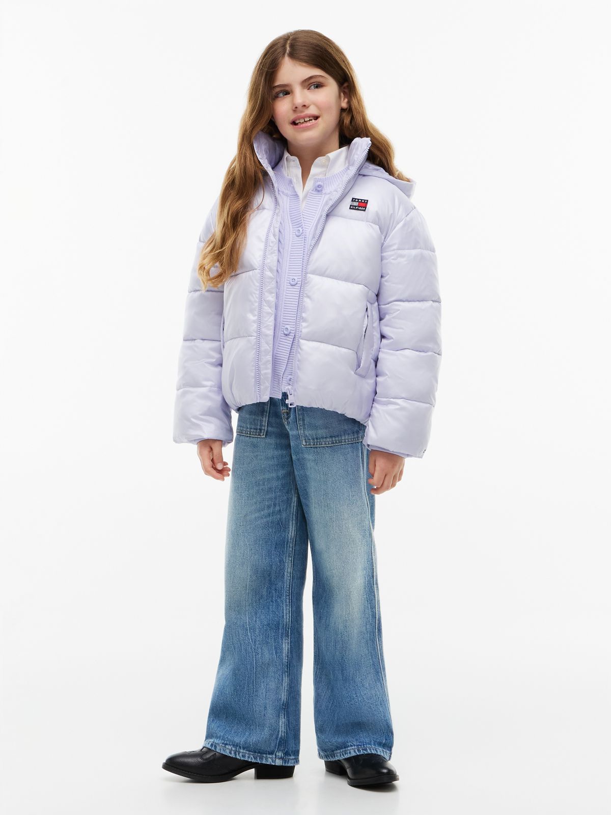 Kids' Shiny Hooded Puffer Jacket — Lavender Ice