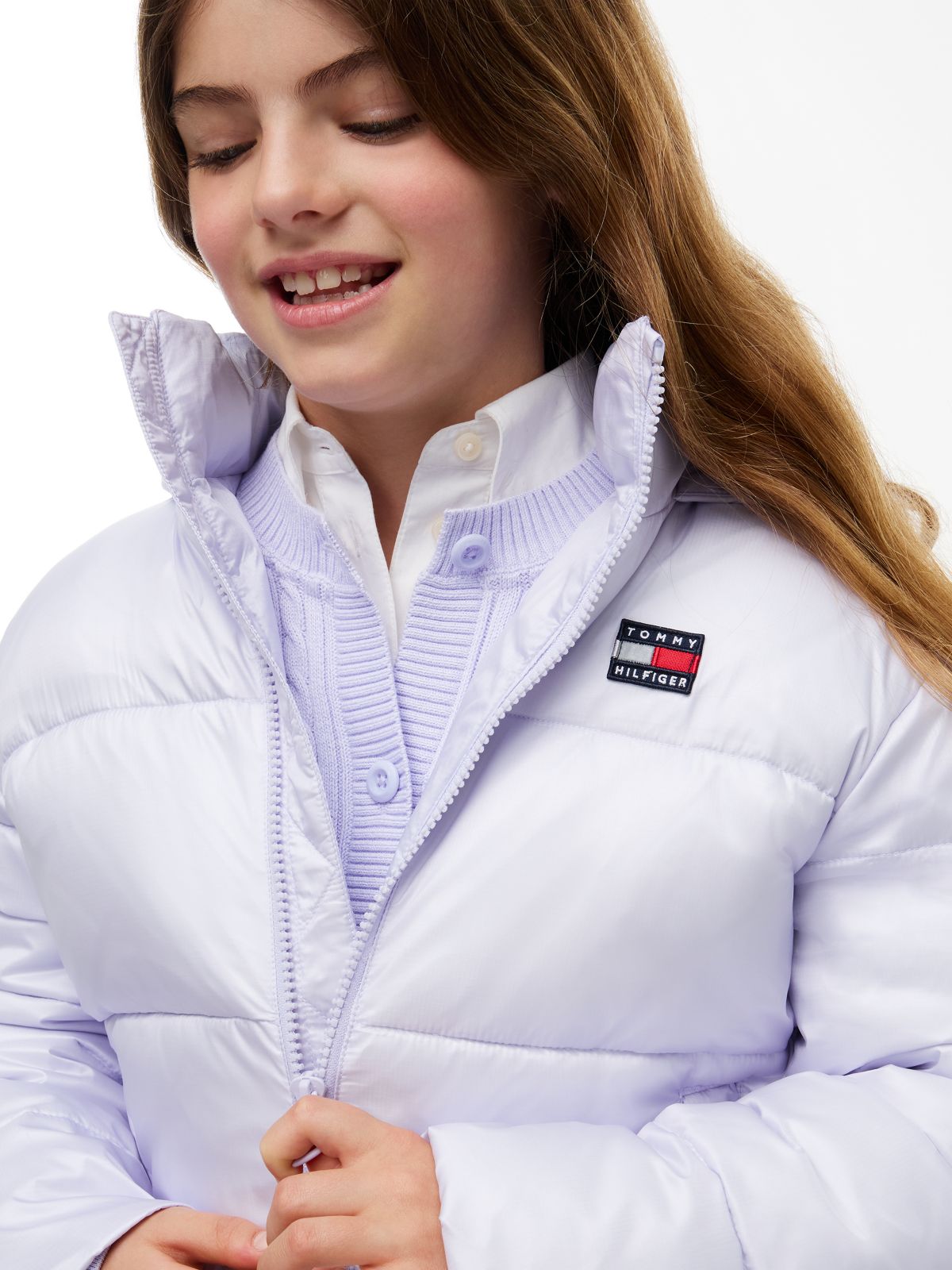 Kids' Shiny Hooded Puffer Jacket — Lavender Ice