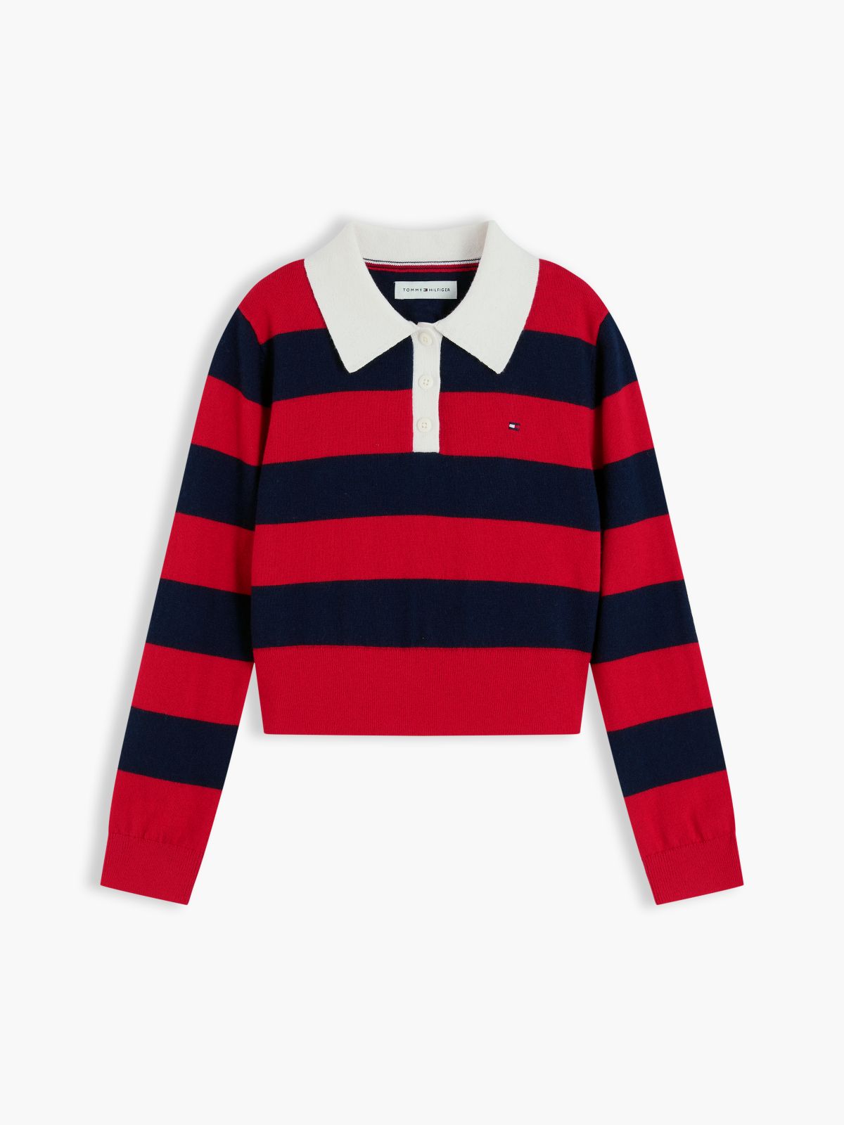 Kids' Wool Blend Sweater Polo — Navy/Red Stripe