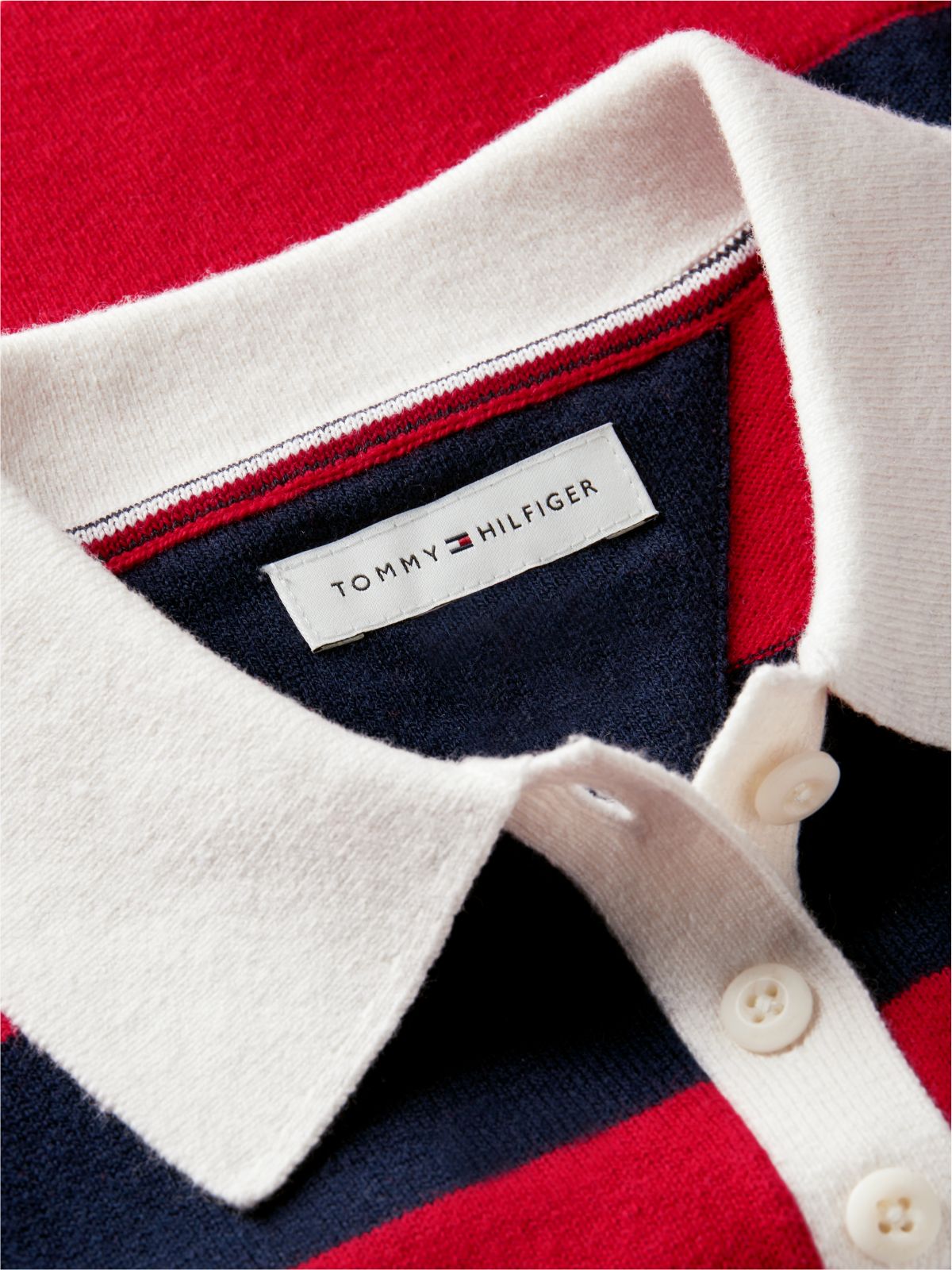 Kids' Wool Blend Sweater Polo — Navy/Red Stripe
