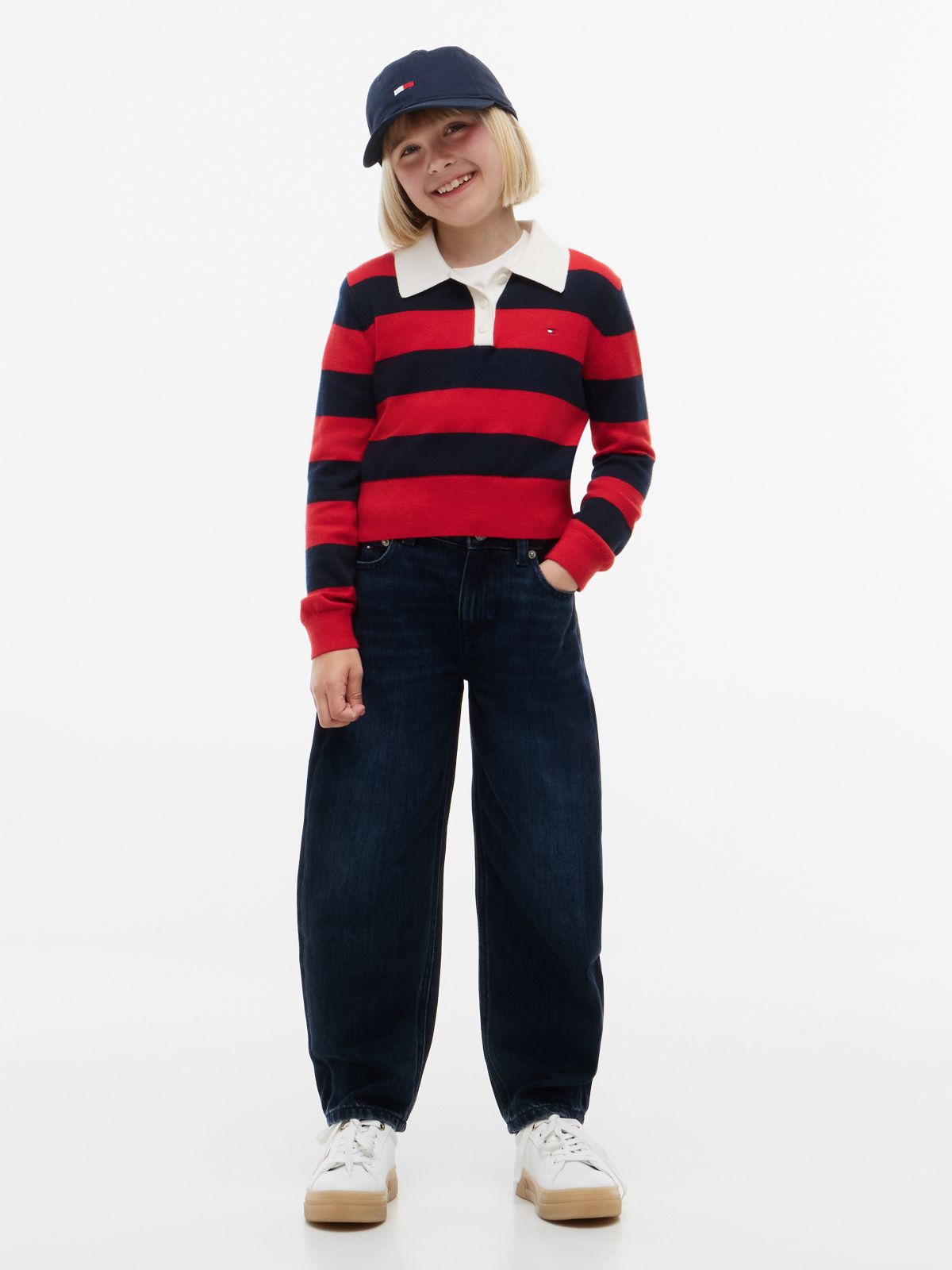 Kids' Wool Blend Sweater Polo — Navy/Red Stripe