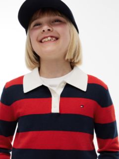 Kids' Wool Blend Sweater Polo — Navy/Red Stripe 3