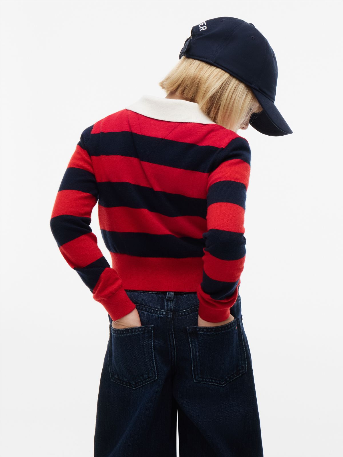 Kids' Wool Blend Sweater Polo — Navy/Red Stripe